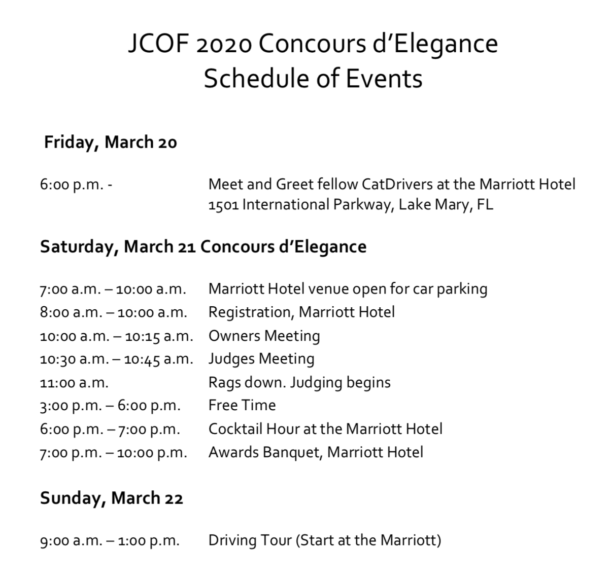 JCOF Concours Schedule